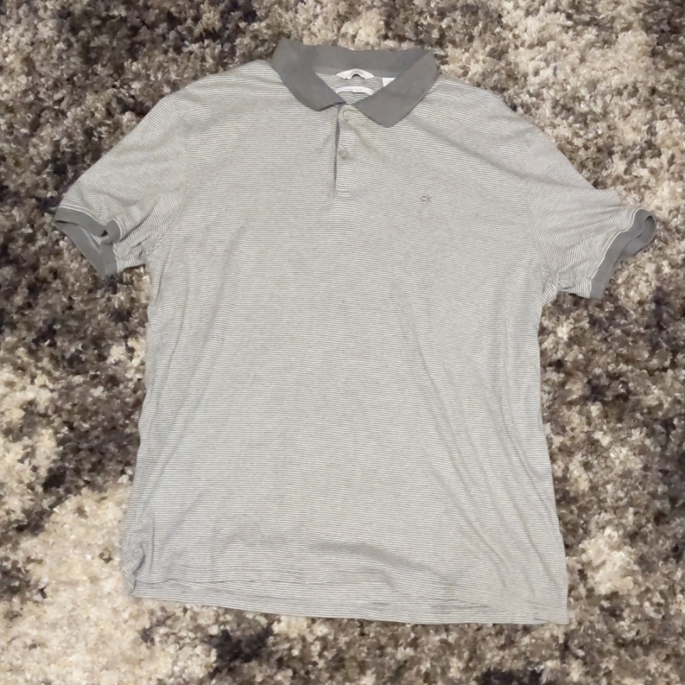 🔥3/$10 Calvin Klein Gray Striped Polo Large